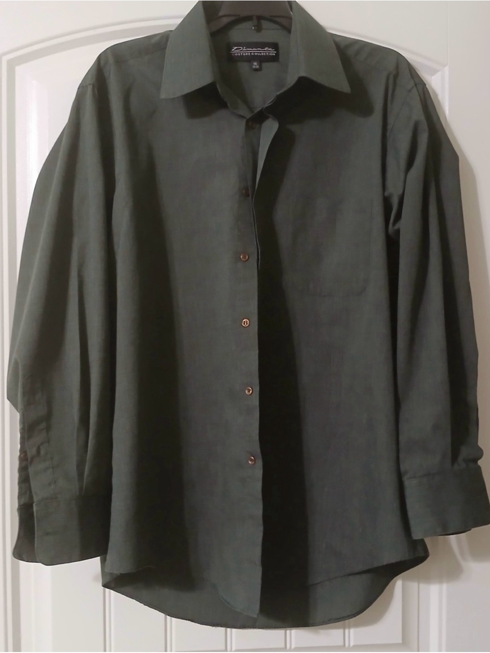 DAMANTE COUTURE Collection Button Up Long Sleeve Forest Green Sz 16 32/33